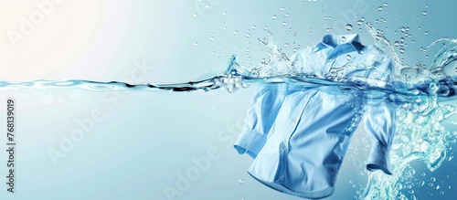wash clothes in the washing machine Splashed water wave in clean blue water