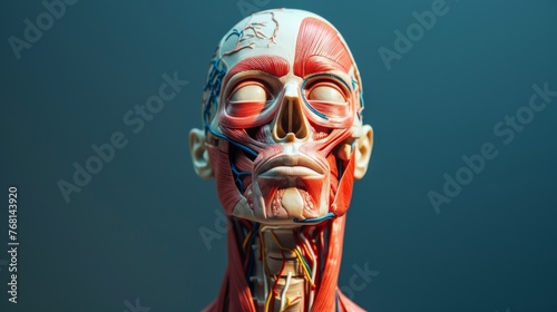 human anatomy and physiology. male head muscles anatomy. Structure of muscles and tendons upper body.