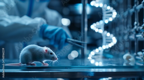 White laboratory rat isolated on blue background 