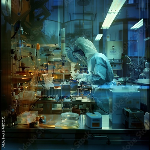 Woman in Lab Coat Operating Machine