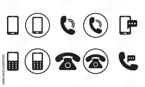 Phone icon set. Chat bubble icon. Contact us. Contact us symbol. Telephone call sign. Contact icon phone mobile call. Cell phone pictogram. Vector illustration