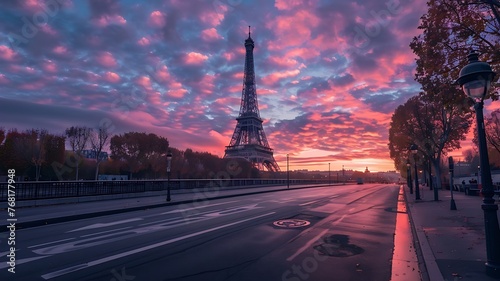 The symbol of Paris and all of France is the elegant and unique Eiffel tower. Photo Taken in the area of Trocadero square during the blue hour before dawn. Beautiful landscape illustration