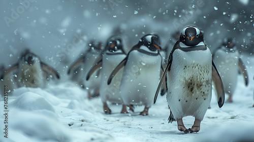 Penguins Braving a Blizzard