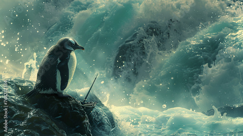 Penguin fishing for its next meal showcasing survival