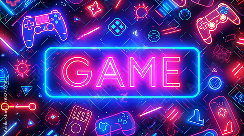 Gaming Icons and Neon Wallpaper Design Images