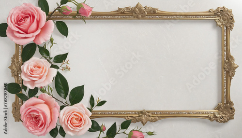 A marble with roses frame isolated on transparent background 