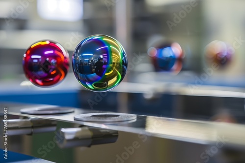 colorful levitating magnetic spheres in a laboratory 