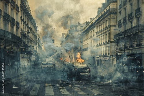 Tumultuous Times The Unrest in Paris Streets with Burning Car Amidst Protests