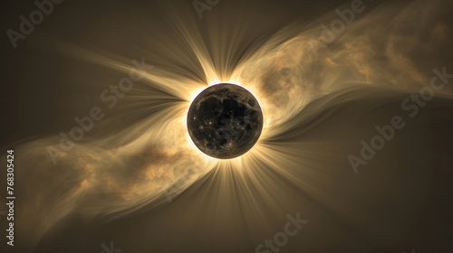 This awe-inspiring image captures a total solar eclipse with the sun's corona emitting radiant light around the moon's silhouette