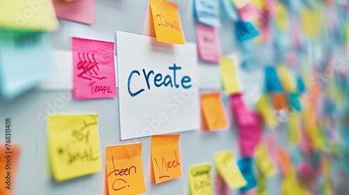 Creative Scrum Agile business board with a sticky note with the word "Create"
