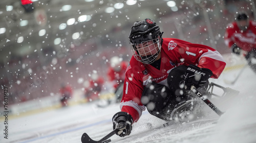 A sledge hockey player in action,ai 