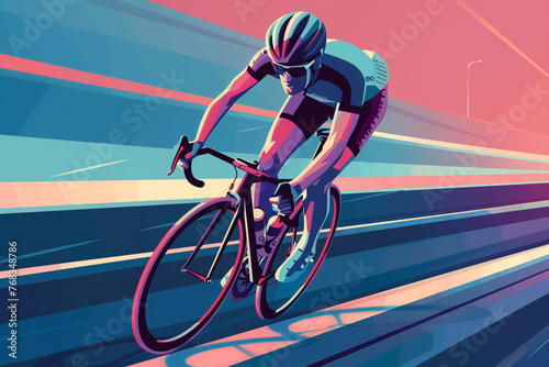 Athletic men cycling road bicycle up to the mountain in full speed. Sport bicycle bike track competition. Nature landscape. Generative AI