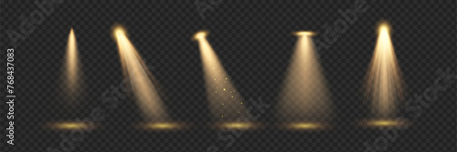 Illumination backlight effects 3d realistic vector illustration set. Glowing stage lanterns design. Lamps light on transparent background