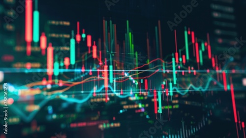 financial stock market charts, statistics and investment indicators on dashboard for trading