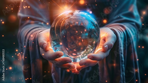 People hold crystal balls to predict the future. or predicting what will happen