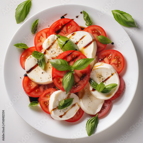 Caprese salad top view. Isolated classic italian food. Photo for restaurant, menu, adverising, banner