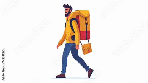 Man solo traveling backpacker flat vector