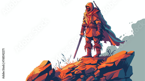 Rugged warrior preparing an ambush fantasy art flat vector