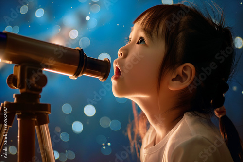 Young child gazing at the stars. Concept of curiosity, discovery, and astronomy education
