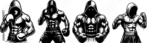 athlete boxer in hoodie vector illustration silhouette for laser cutting cnc, engraving, decorative clipart, black shape