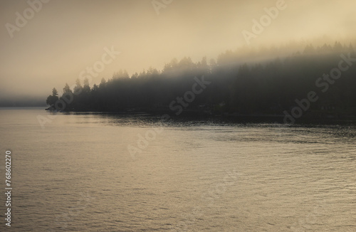 Mist Over the Puget Sound at Sunrise in Washington State