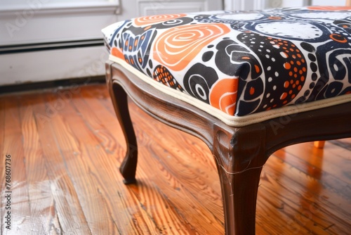 reupholstering a vintage ottoman with bold fabric