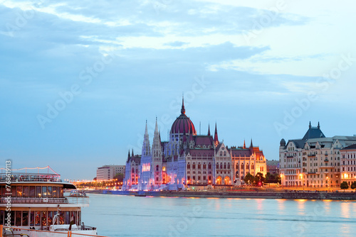 Hungarian parliament building view across the river