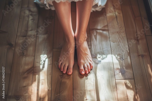 Woman Sitting on Floor With Bare Feet