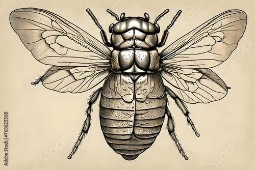 Vector antique engraving drawing illustration of cicada tosena albata isolated on white background