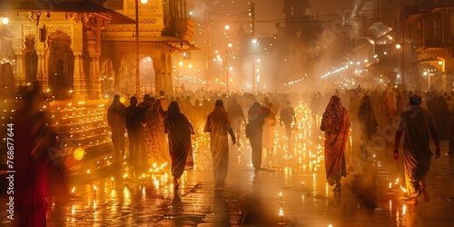 A group of people are walking down a street with lit candles