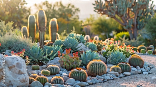 Many varieties of cacti and succulents abound in this garden, resulting in a vivid and varied natural setting.