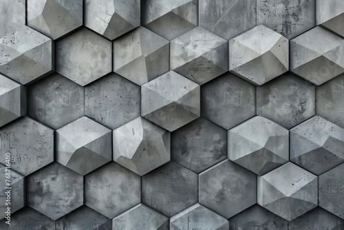 Gray concrete hexagonal tiles arranged in geometric pattern, modern minimalist interior design - Seamless texture
