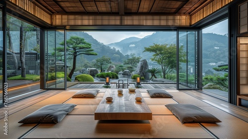 Tranquil Japanese-Style Room Overlooking a Zen Garden