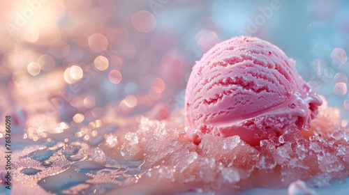 strawberry ice cream in waffle cone