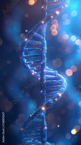Abstract DNA structure on a blurred background with bright elements, Deoxyribonucleic acid macromolecule