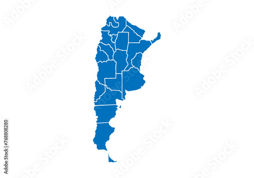 Mapa azul de argentina en fondo blanco.