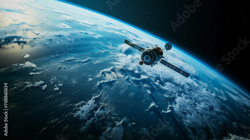 Satellite Orbiting Blue Planet Earth