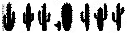 Black cactus silhouettes set. Vector set cactus icons