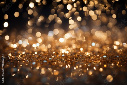 Golden glitter sparkles on a black background