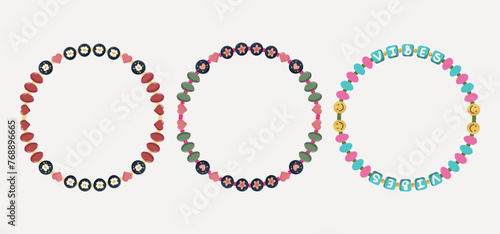 Colorful friendship bead bracelet set. Craft Bracelet Vector Illustration. 