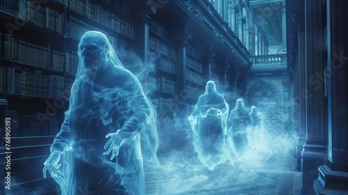 Ghostly librarians organizing an invisible book collection