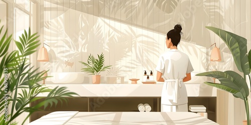 Spa Therapist Preparing a Personalized Wellness Treatment Room with Calming Natural Elements and Inviting Ambiance for Relaxation and Self Care