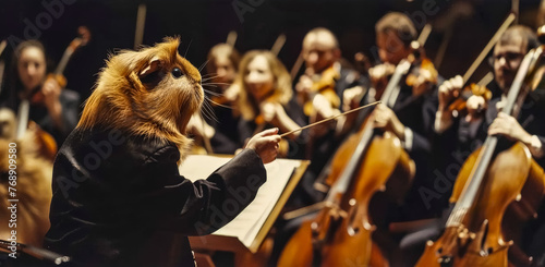 Maestro guinea pig leading orchestra