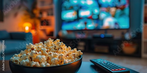 Relaxed home entertainment with popcorn during a sports game night