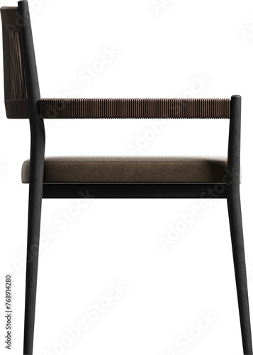 Side view of brown leather dinner armchair