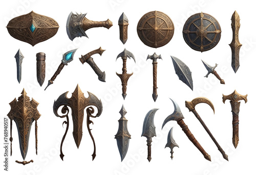 Fantasy Weapon Collection Vol 01 , A collection of fantasy weapons Falchion, Mace, Sword, Bow and arrow, Excalibur, Crossbow, fantasy gaming weapons