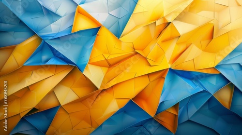 Abstract blue and yellow polygonal background design. Vibrant geometric wallpaper for modern art concepts. Creative color block pattern for graphic design inspiration.