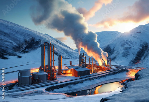 Geothermal energy plant located on steep and high terrain