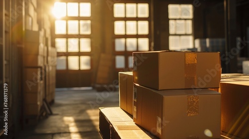Ecommerce hustle sunlight streams on parcels ready for dispatch