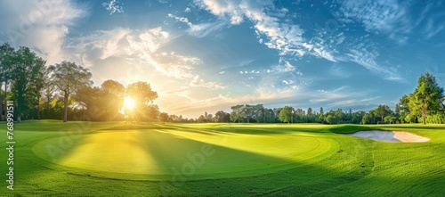 Green grass and woods on a golf field